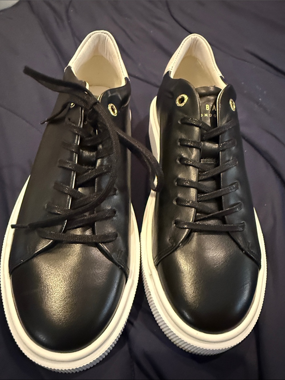 Ted Baker Black Leather Lace-Up Sneakers with White Sole women’s 8.5 NWOB